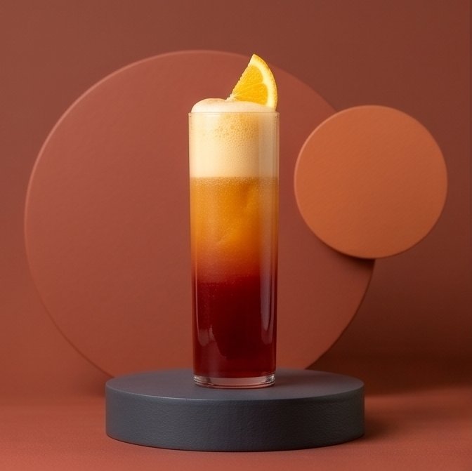 Garibaldi cocktail with fresh orange juice and Campari in a tall glass, garnished with an orange wheel