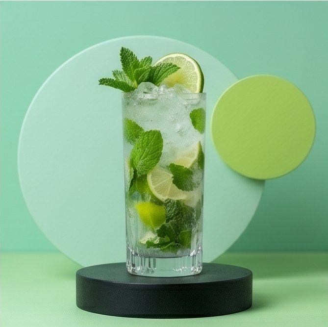Fresh mojito with mint, lime, and crushed ice in a tall glass